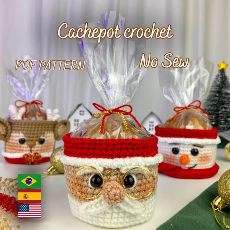 Crochet Christmas Cachepot Pattern Bundle | Santa, Snowman & Deer PDF