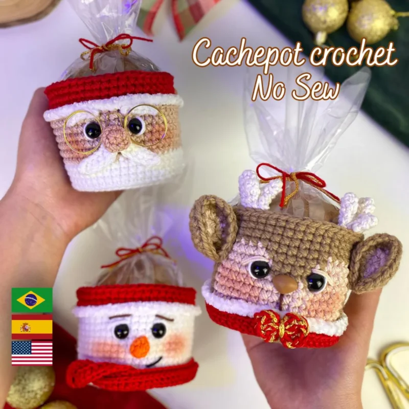 Crochet Christmas Cachepot Pattern Bundle | Santa, Snowman & Deer PDF - Image 5