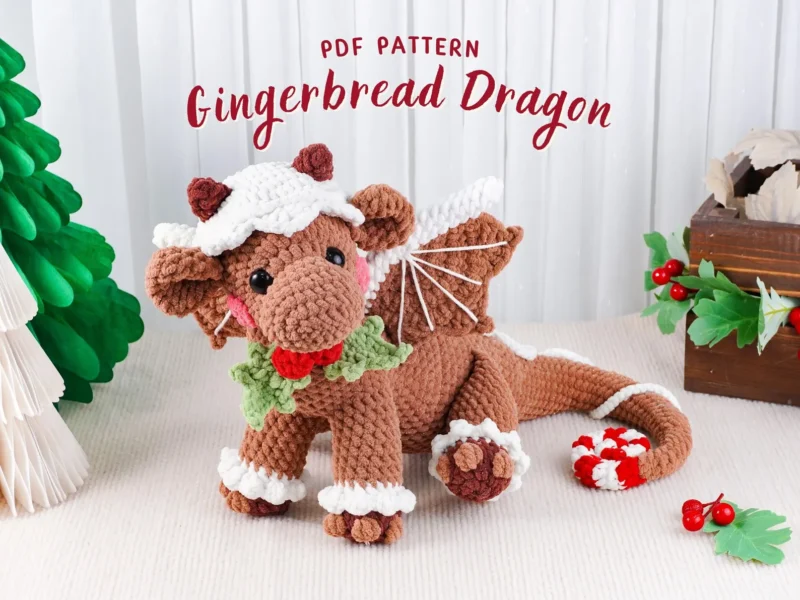 Gingerbread Dragon Crochet Pattern – Christmas Amigurumi Plushie (PDF Tutorial)